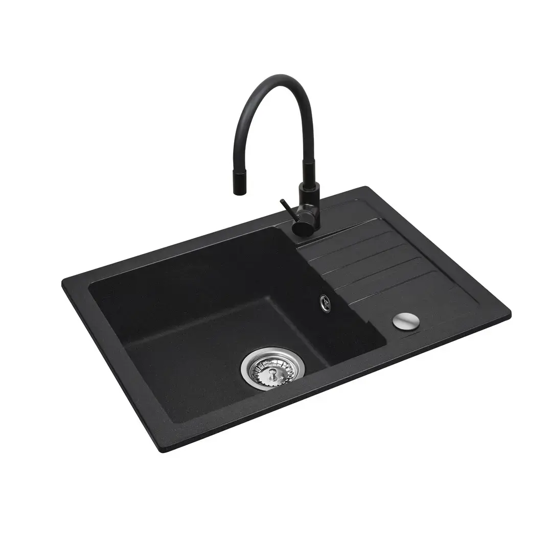 Maidsinks BALI 62x44 1B1D Sink Set with Flessi Black Edition Faucet Photo 3