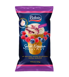 BALTAIS Krējuma saldējums ar melleņu-aveņu pildījumu vafeļu glāzīte 125ml/65g