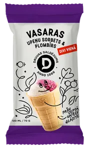 Druvas saldējums Blackcurrant sorbet and plombir ice cream in a waffle cup