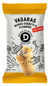 Druvas saldējums Mango sorbets & plombīra saldējums vafeļu glāzītē
