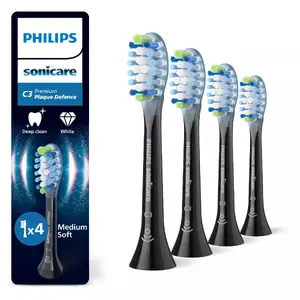 Philips Premium Plaque Defence HX9044/88 Sonicare toothbrush replacement brush heads, 4-pack, black