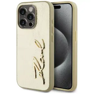 Vāciņš iPhone 15 Pro Max Karl Lagerfeld Wrinkled Metal Signature — zelta