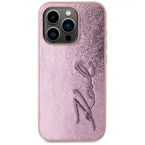 Aizmugurējais vāciņš Karl Lagerfeld Wrinkled Metal Signature priekš iPhone 15 Pro Max, rozā