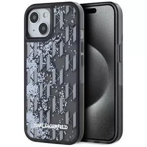 Protective phone case Karl Lagerfeld Liquid Glitter Monogram Gradient for iPhone 15 — Black