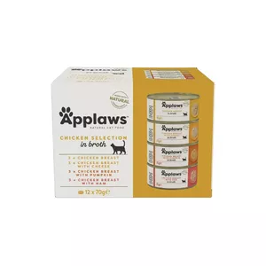 Влажный корм для кошек Applaws Chicken Selection in Broth 12 x 70 г — взрослые, 12 банок (влажность 80%, белок 16%)