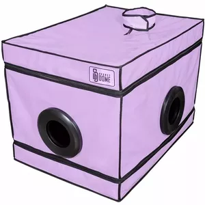 Закрытый BDSM-бокс SECRET DOME La Niche Cabin Purple — в собранном виде 85×60×60 см, в комплекте наручники, фиксаторы для лодыжек, LED-лампа