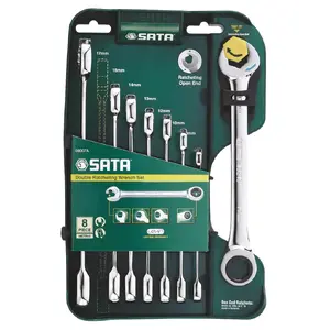Bahco ST08007ASJ 8-Piece Double Ratchet Combination Wrench Set