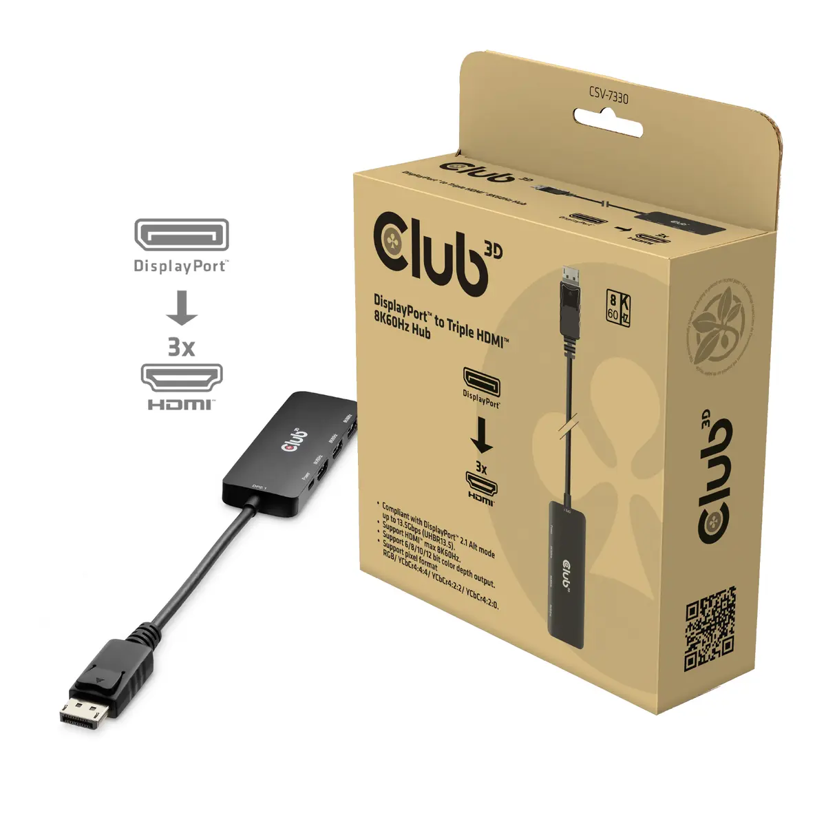 Club 3D CSV-7330 DisplayPort uz trīs
