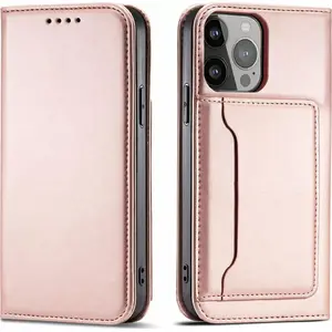 Hurtel wallet-style magnet card case for Samsung Galaxy S23, pink, flap closure