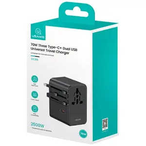 Ceļojumu lādētājs usams CC310 3x USB‑C 70W 4‑in‑1