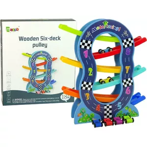 WOODEN PLAY SLIDE Lean Sport 6-level with Cars and Numbers – children's wooden slide toy