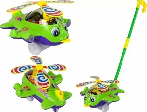 LEANToys Airplane Push-Along Toy with Bell and Handle Green