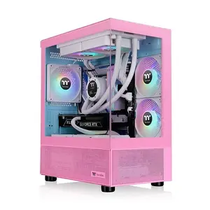 Thermaltake View 170 TG ARGB Micro Tower Computer Case Pink with Tempered Glass, Bottom Power Supply, and Pre-installed Fans