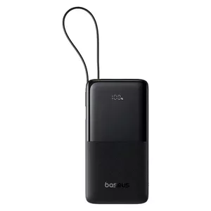 Portatīvais akumulators LiPo 10000mAh 20W USB + USB-C ar integrētu kabeli Bipow2 melns BASEUS
