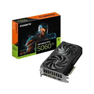 Видеокарта GIGABYTE GeForce RTX 5060 Ti 16 ГБ GDDR7, PCIe 5.0, 128‑bit, 2587 МГц, WINDFORCE 2X, 2 слота