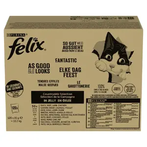 Mitrs kaķu barība Purina Nestlé PURINA Felix Countryside Selection multipaka 120×85 g maisiņi, pieaugušajiem, dažādas garšas, bez glutēna
