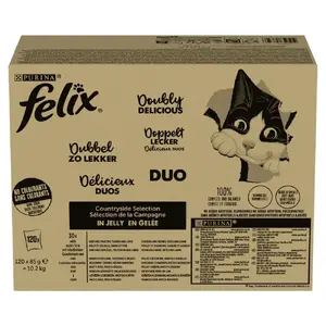 Mitrs kaķu barības Purina Nestlé Felix Fantastic Duo Mix Countryside 120 x 85 g maisiņi, pieaugušajiem, 11.5% olbaltumvielu, 82% mitruma
