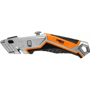 Нож NEO tools 63-706 с трапециевидным лезвием и 5 запасными лезвиями