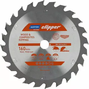 Ripzāģa disks Norton Clipper 160 mm x 16 mm, 24 zobu, koksnei un kompozītiem, ATB, modelis 70184608039