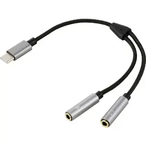 Audio Cable Renkforce RF-6627280 USB-C to 2 x 3.5 mm 0.2 m Black Grey