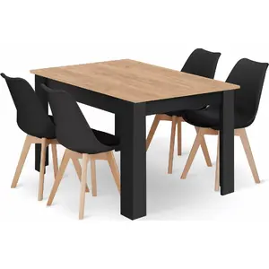 Ēdamistabas komplekts LEOBERT taisnstūrveida galds 120x80 cm craft + 4 MARK krēsli melni