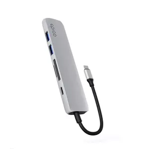 USB-C хаб Epico 6v1 Alu 8K Silver — многофункциональный адаптер с 6 портами, поддержка до 8K