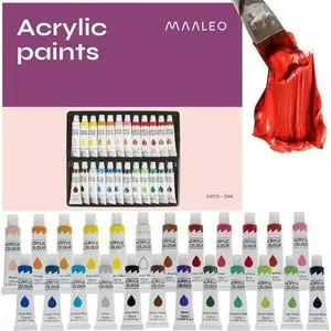 Acrylic paint set Maaleo 24 pcs 12 ml — water-based artist paints, assortment of 24 colours