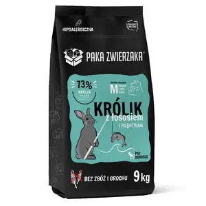 Dry dog food PAKA ZWIERZAKA Rabbit with Salmon M 9 kg — adult maintenance, grain-free, protein 29%, fat 16%