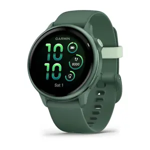 Viedpulkstenis GARMIN vívoactive 6 — sporta pulkstenis, 42 mm alumīnija/polimēra korpuss, AMOLED 1.2", GPS, 5 ATM, optiska HR, SpO2, 8 GB, zaļš