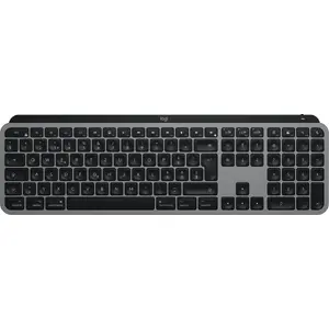 Logitech MX Keys S for Mac bezvadu tastatūra, pilna izmēra, QWERTZ šveiciešu izkārtojums, Bluetooth, alumīnijs/melna