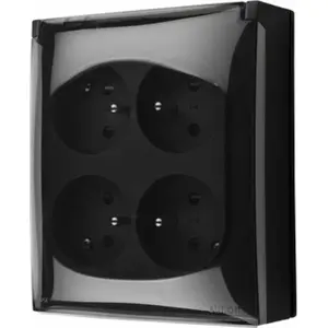 Outlet socket Kontakt‑Simon Aquaclick 4-gang grounded IP44 with transparent flap, black ACGZ4Z/49A
