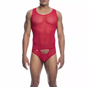 Bodysuit Mob D-243562 L/XL Red Transparent — sheer long-sleeve fashion layer