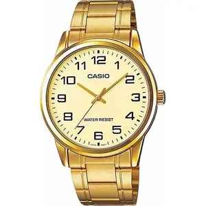 Rokaspulkstenis CASIO MTP-V001G-9B vīriešu, zelta korpuss, dzeltens ciparnīca