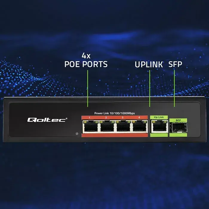 QOLTEC 52296 Ethernet PoE Switch 4x PoE + 1x Uplink Photo 6