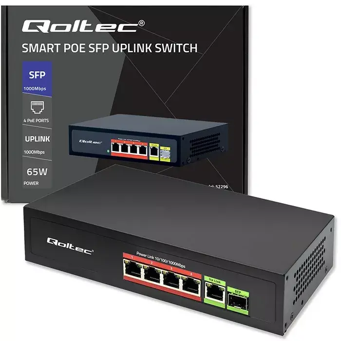 QOLTEC 52296 Ethernet PoE Switch 4x PoE + 1x Uplink Photo 10