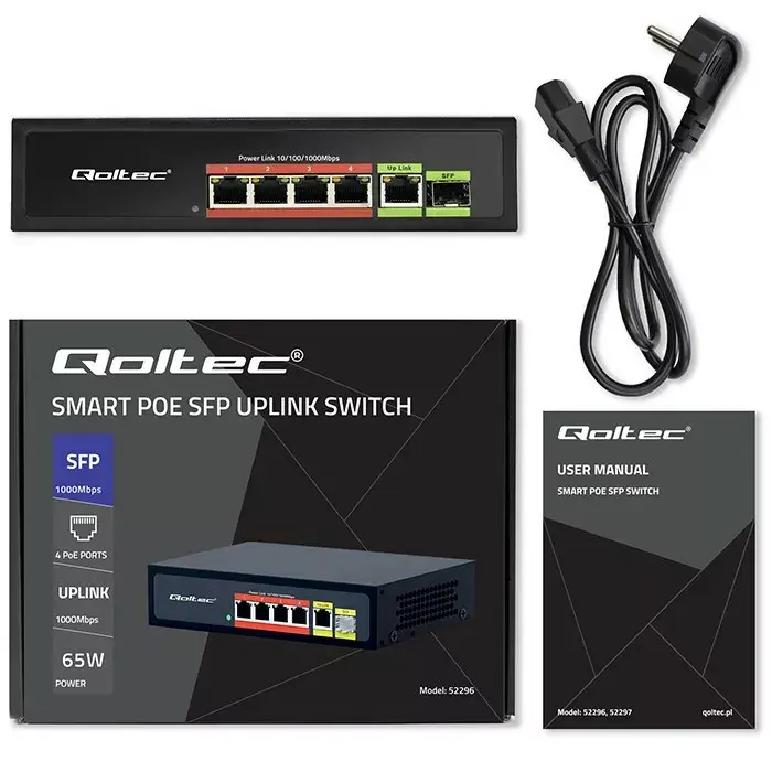 QOLTEC 52296 Ethernet PoE Switch 4x PoE + 1x Uplink Photo 11