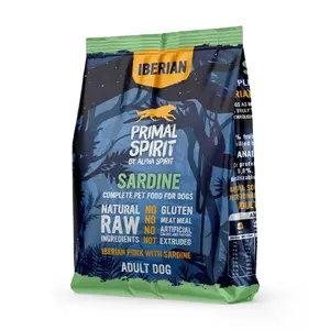 Sausais barības produkts suņiem PRIMAL SPIRIT Iberian Sardine daļēji mitrs 1 kg — Zivs garša, Olbaltumvielas 28.4%, Tauki 16.8%, Mitrums 18%
