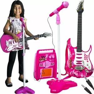 Acoustic-electric guitar kit Kruzzel 22407 with microphone and amplifier, pink