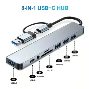 USB Type C Hub Riff VSZAPOWER 8-in-1 8-Port with USB 3.0 and Micro SD Reader