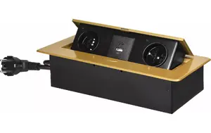 Iebūvējamā virtuves darba virsmas mēbeļu kontaktligzda ORNO ar plakanu frēzētu malu, USB A+C 3,6A, 2x2P+Z, 1,5 m vads, zelta