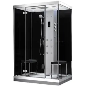 Steam shower cabin AMUE AMUE-H1400-22 Black, dimensions 140×100×217 cm, steam function