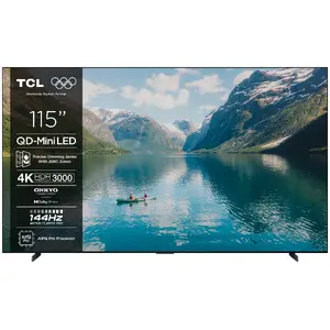 115" TCL 115C7K 4K Ultra HD QD‑Mini LED Smart TV, 3840×2160, 3000 cd/m², PPI 4600, Wi‑Fi, Ethernet, DVB