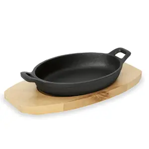 Iron Serving Pan WAS DE1233536215 21.5×15.5×4.5 cm Oval with Wooden Handle