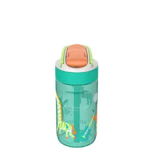 Izolēta bērnu pudele Kambukka Lagoon Disco Zoo 400 ml zaļa — hermētiska, ar salmiņu, augstums 169 mm