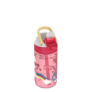 Izolēta pudele Kambukka Lagoon Love Birds 400 ml — bērnu pudele, noplūdesizturīga, piemērota trauku mazgājamajai mašīnai, ar salmiņu, daudzkrāsaina vāciņa