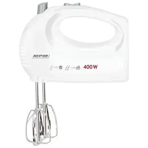 Ручной миксер MPM MMR-25 — 250 Вт (макс 400 Вт), 5 скоростей, турбо, крюки для теста и венчики, белый