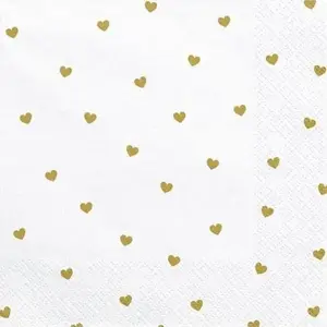 Papīra salvetes PartyDeco Serwetki Serca balts 33×33 cm, dekoratīvs sirsniņu raksts