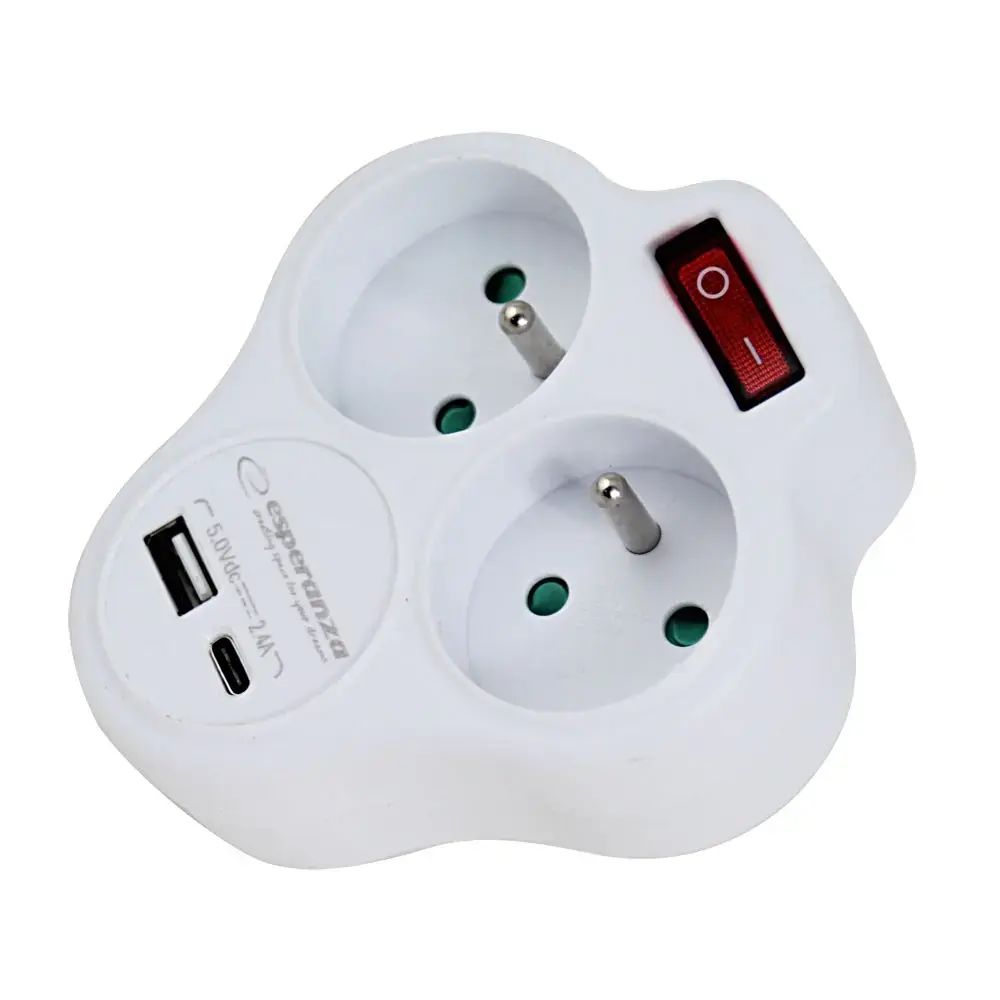 Сетевой адаптер ESPERANZA ELK311W — 2 AC, USB‑C и USB‑A Photo 2