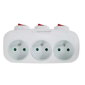 Power splitter ESPERANZA ELK307W — 3-socket switched indoor adapter, Type E plug, 220–240V, 16A, 3680W, white