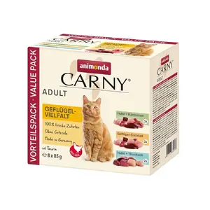 Влажный корм для кошек animonda Carny Adult Poultry Mix 8×85 г — взрослые кошки, ассорти птицы, без зерна